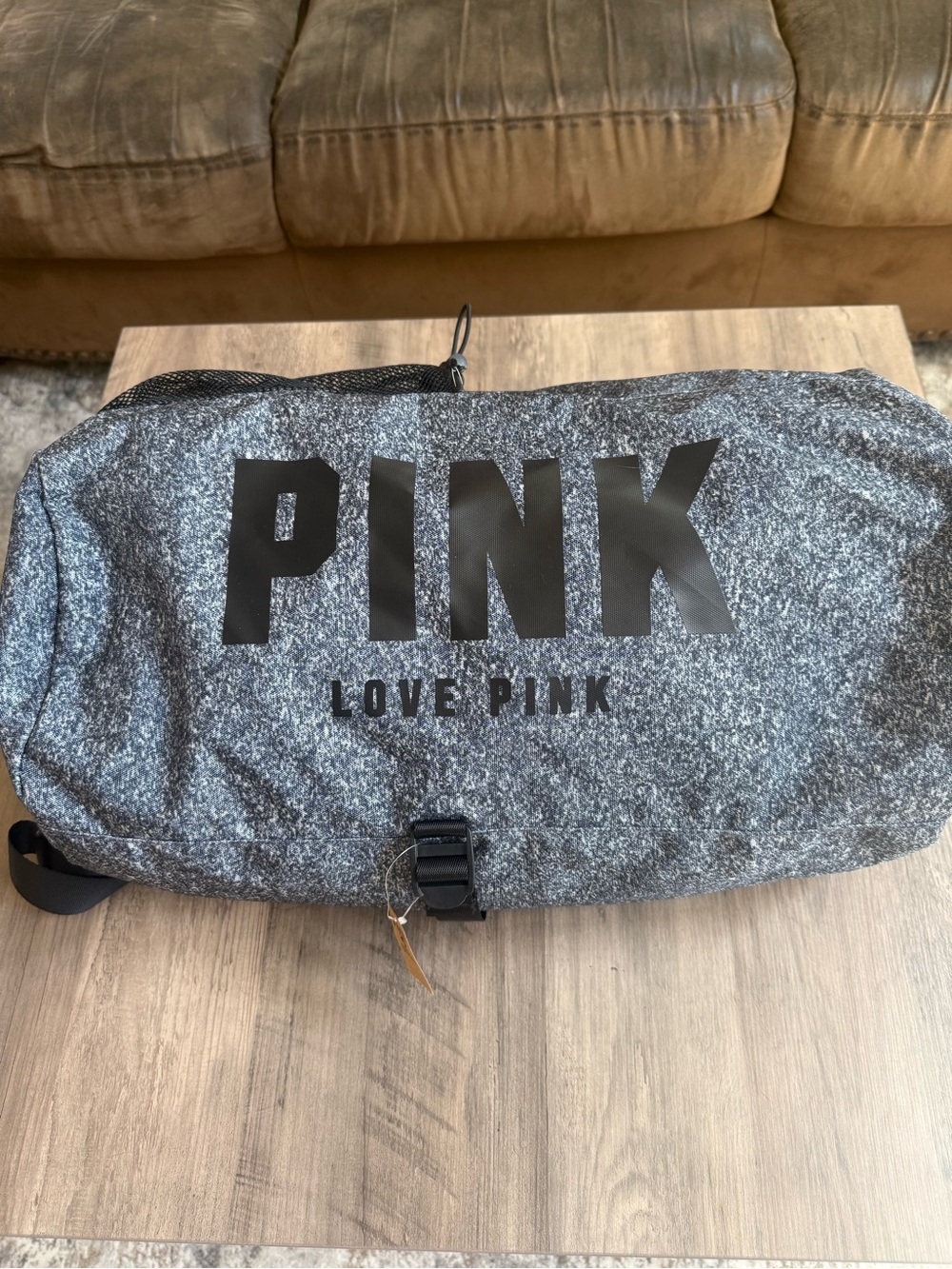 PINK Victoria's Secret Gray Heather Duffel with Black Logo